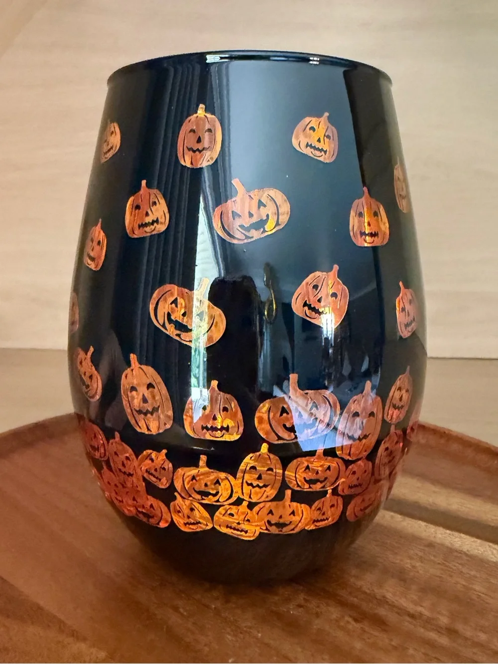 NIB• Pumpkin Halloween Themed Stemless Wine Glass
